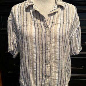 Banana Republic Womens Laidies Striped Linen Blend Blouse Top Shirt EUC M